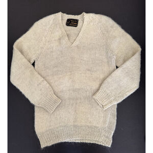 Handmade Alpaca Wool Sweater Cream V-Neck Tejidos de Alpaca Bolivia Small